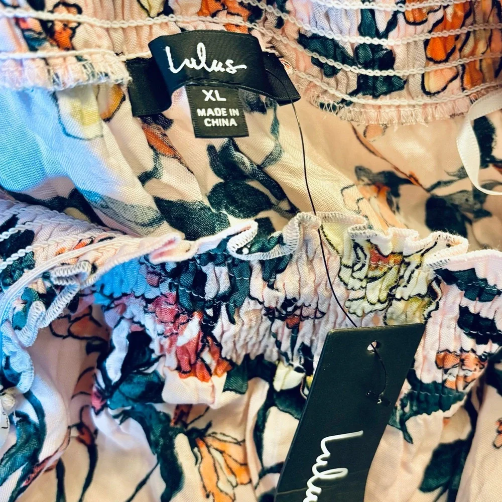 Lulu’s Hello Darling Floral Off-Shoulder Mini Dress Pale Pink, Size XL, NWT - Picture 7 of 12